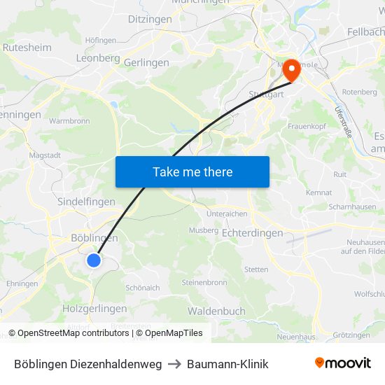 Böblingen Diezenhaldenweg to Baumann-Klinik map
