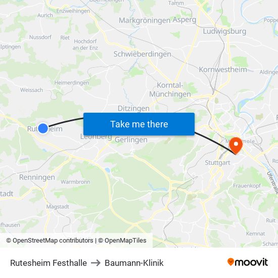 Rutesheim Festhalle to Baumann-Klinik map