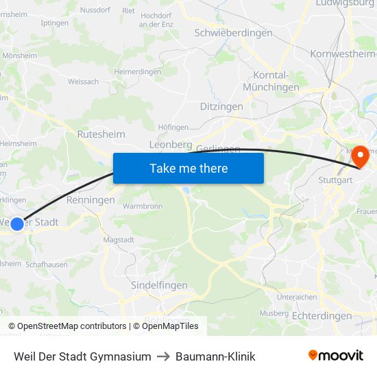 Weil Der Stadt Gymnasium to Baumann-Klinik map