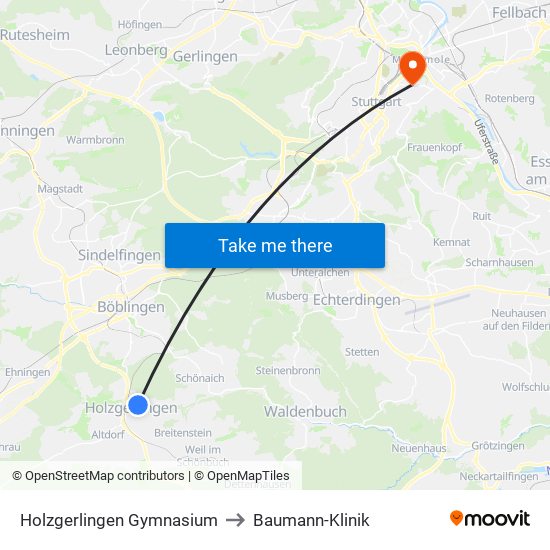 Holzgerlingen Gymnasium to Baumann-Klinik map