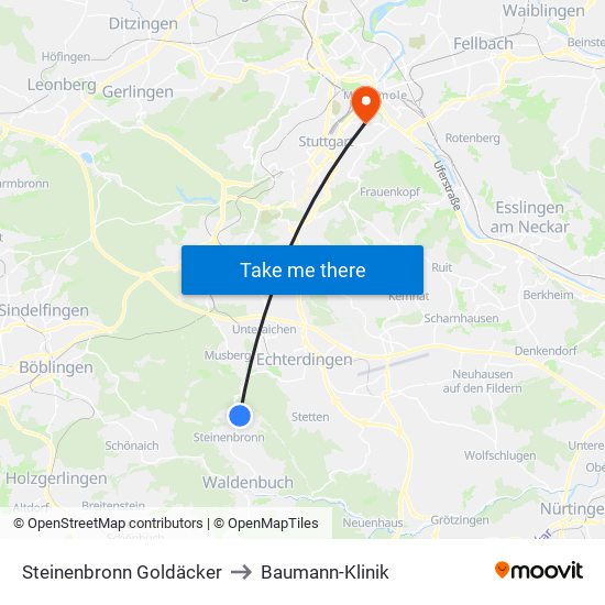 Steinenbronn Goldäcker to Baumann-Klinik map