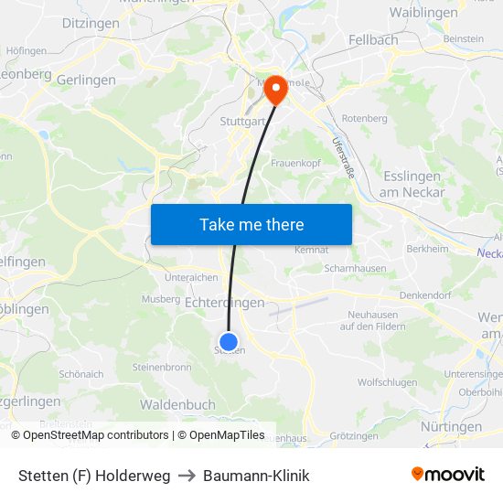 Stetten (F) Holderweg to Baumann-Klinik map