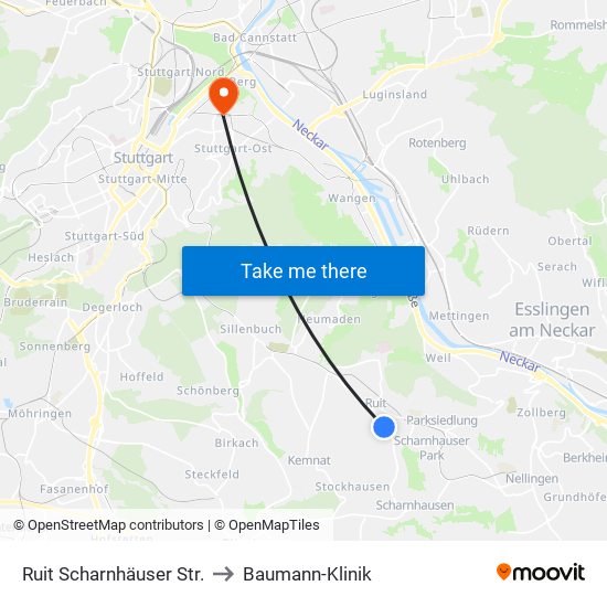 Ruit Scharnhäuser Str. to Baumann-Klinik map