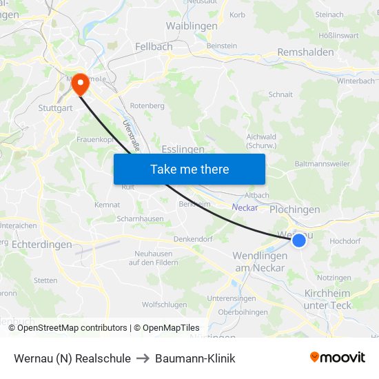 Wernau (N) Realschule to Baumann-Klinik map