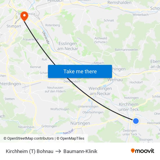 Kirchheim (T) Bohnau to Baumann-Klinik map