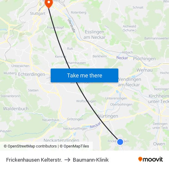 Frickenhausen Kelterstr. to Baumann-Klinik map