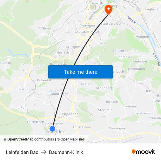 Leinfelden Bad to Baumann-Klinik map