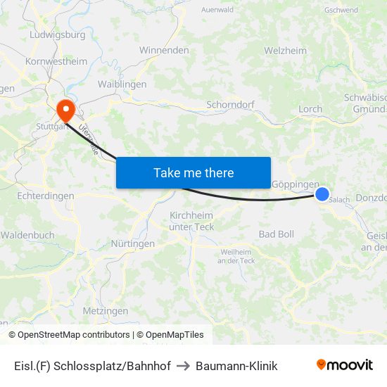 Eisl.(F) Schlossplatz/Bahnhof to Baumann-Klinik map