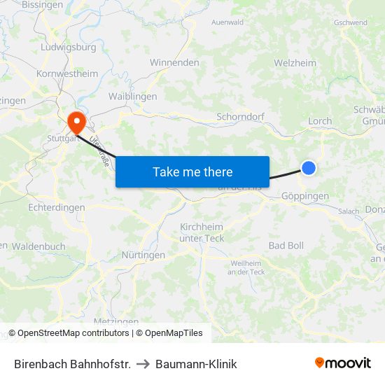 Birenbach Bahnhofstr. to Baumann-Klinik map