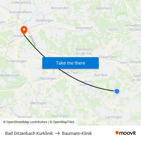 Bad Ditzenbach Kurklinik to Baumann-Klinik map