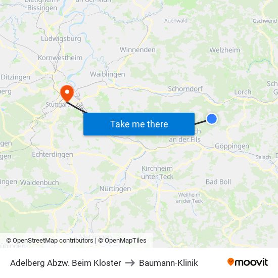 Adelberg Abzw. Beim Kloster to Baumann-Klinik map