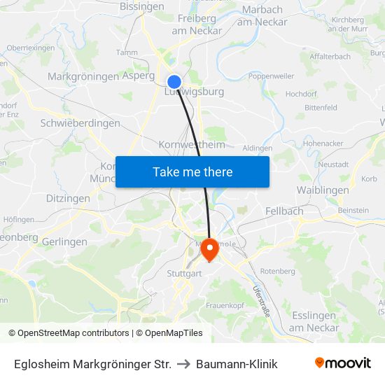 Eglosheim Markgröninger Str. to Baumann-Klinik map