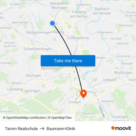 Tamm Realschule to Baumann-Klinik map