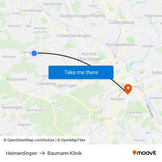 Heimerdingen to Baumann-Klinik map
