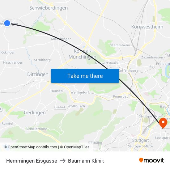 Hemmingen Eisgasse to Baumann-Klinik map