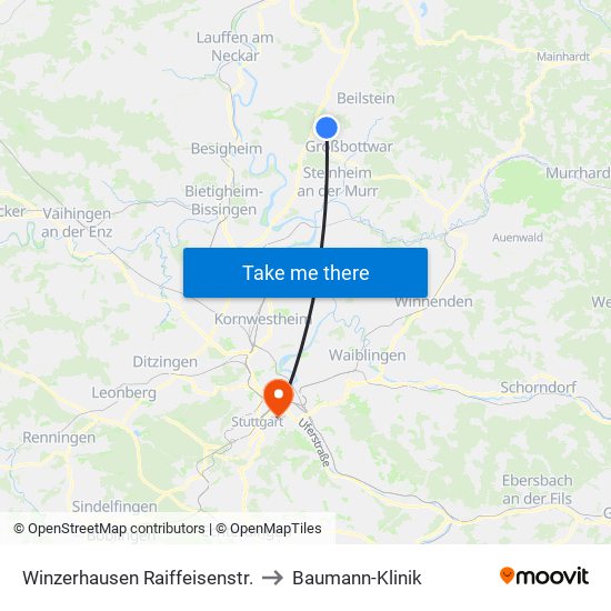 Winzerhausen Raiffeisenstr. to Baumann-Klinik map