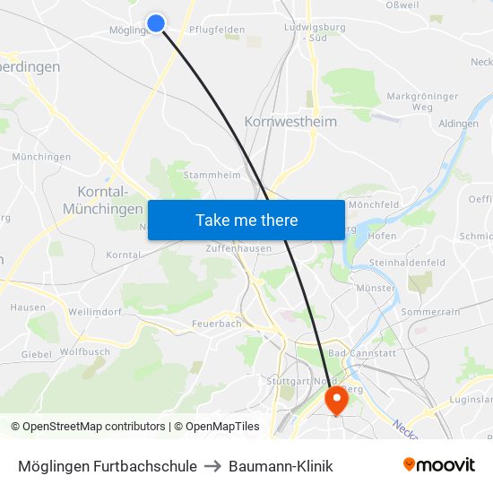 Möglingen Furtbachschule to Baumann-Klinik map