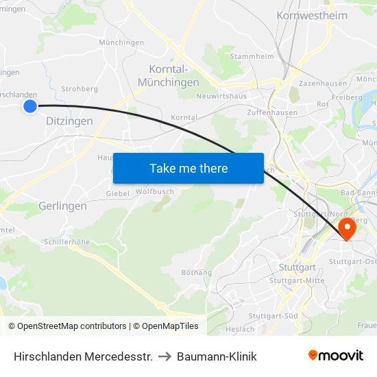 Hirschlanden Mercedesstr. to Baumann-Klinik map