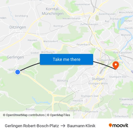 Gerlingen Robert-Bosch-Platz to Baumann-Klinik map