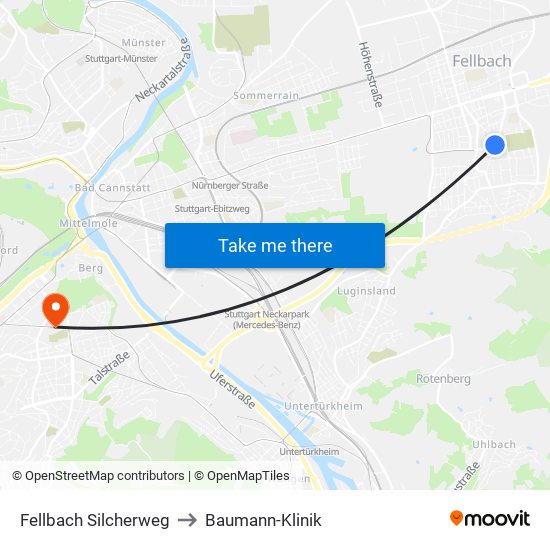 Fellbach Silcherweg to Baumann-Klinik map