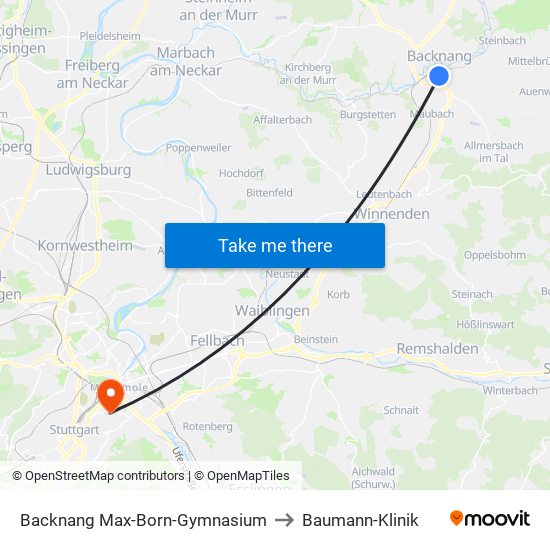 Backnang Max-Born-Gymnasium to Baumann-Klinik map