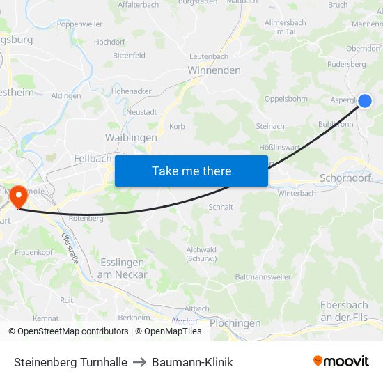 Steinenberg Turnhalle to Baumann-Klinik map