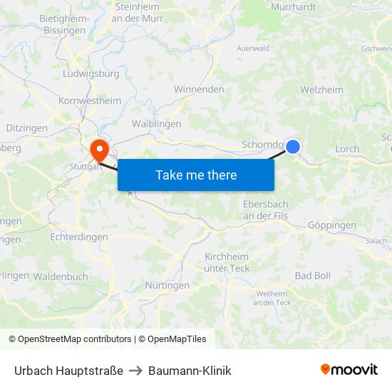 Urbach Hauptstraße to Baumann-Klinik map