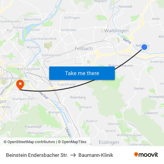 Beinstein Endersbacher Str. to Baumann-Klinik map