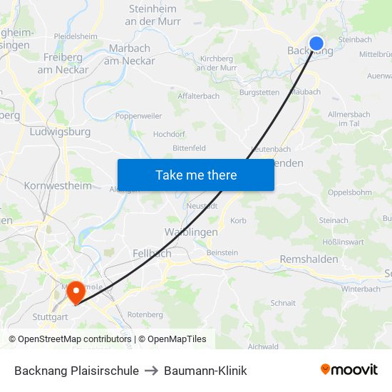 Backnang Plaisirschule to Baumann-Klinik map