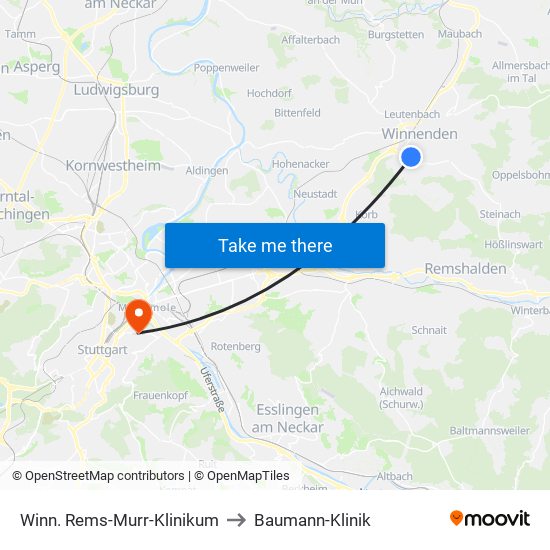 Winn. Rems-Murr-Klinikum to Baumann-Klinik map