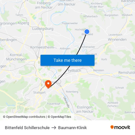 Bittenfeld Schillerschule to Baumann-Klinik map
