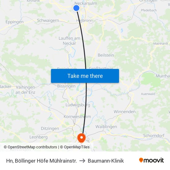 Hn, Böllinger Höfe Mühlrainstr. to Baumann-Klinik map