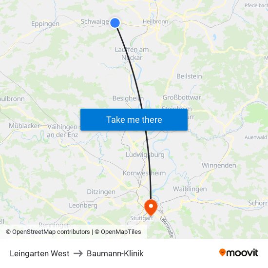Leingarten West to Baumann-Klinik map