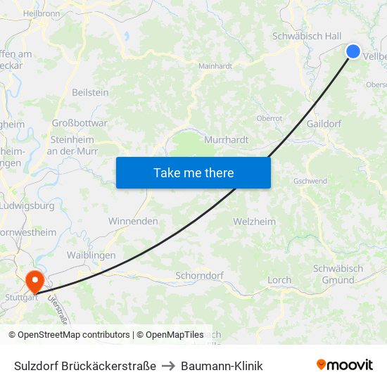 Sulzdorf Brückäckerstraße to Baumann-Klinik map