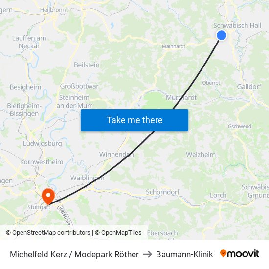 Michelfeld Kerz / Modepark Röther to Baumann-Klinik map