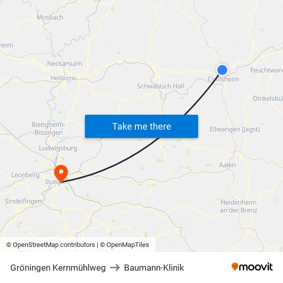 Gröningen Kernmühlweg to Baumann-Klinik map