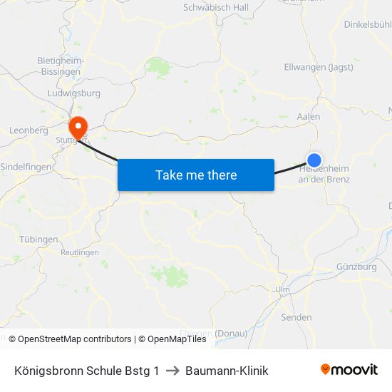 Königsbronn Schule Bstg 1 to Baumann-Klinik map