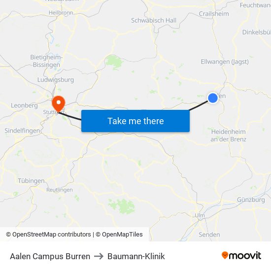 Aalen Campus Burren to Baumann-Klinik map