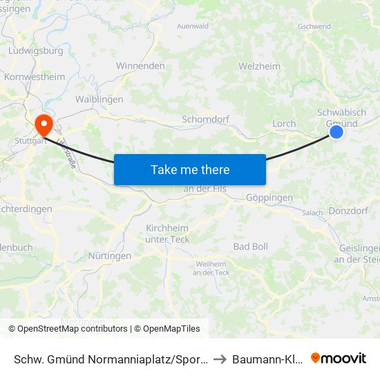 Schw. Gmünd Normanniaplatz/Sporthalle to Baumann-Klinik map