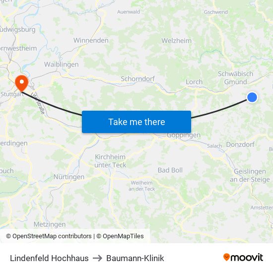 Lindenfeld Hochhaus to Baumann-Klinik map