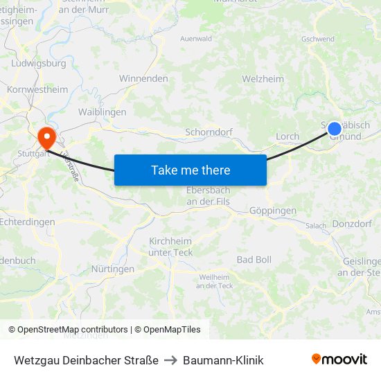 Wetzgau Deinbacher Straße to Baumann-Klinik map