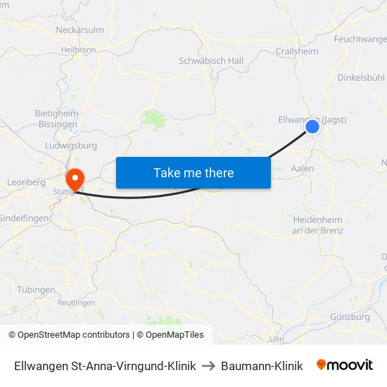 Ellwangen St-Anna-Virngund-Klinik to Baumann-Klinik map