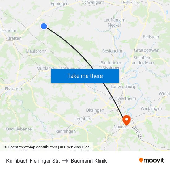 Kürnbach Flehinger Str. to Baumann-Klinik map