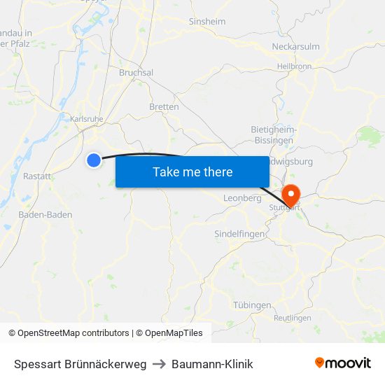 Spessart Brünnäckerweg to Baumann-Klinik map