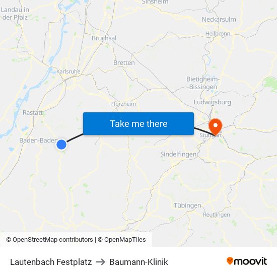 Lautenbach Festplatz to Baumann-Klinik map