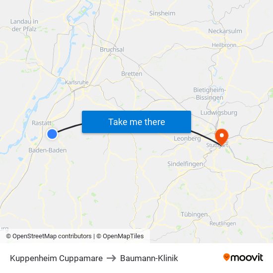 Kuppenheim Cuppamare to Baumann-Klinik map