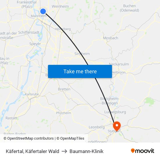 Käfertal, Käfertaler Wald to Baumann-Klinik map