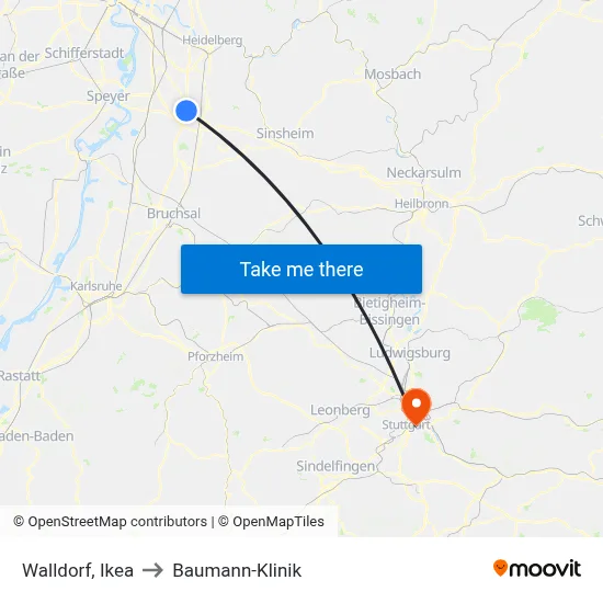 Walldorf, Ikea to Baumann-Klinik map