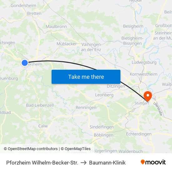 Pforzheim Wilhelm-Becker-Str. to Baumann-Klinik map