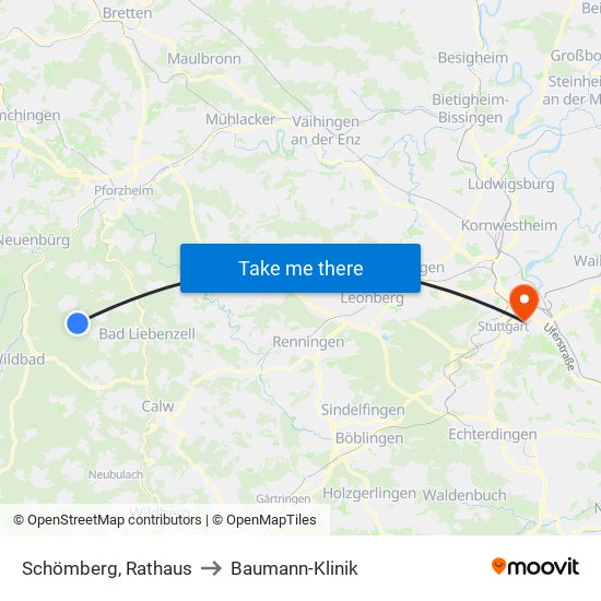 Schömberg, Rathaus to Baumann-Klinik map